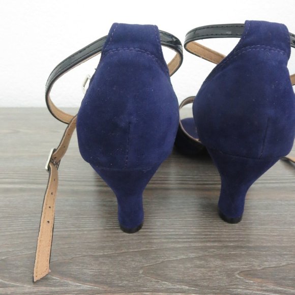 Dark Blue Suede Soft Sole Dance Shoes Open Toe Closed Heel Dark Blue 39 / 8. - Picture 7 of 11